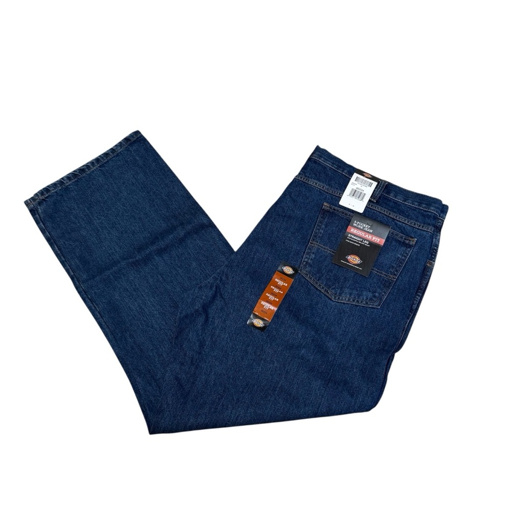 NWT Dickies Men’s 5 Pocket Regular Fit Straight Leg Denim Blue Jeans Size 46x34
